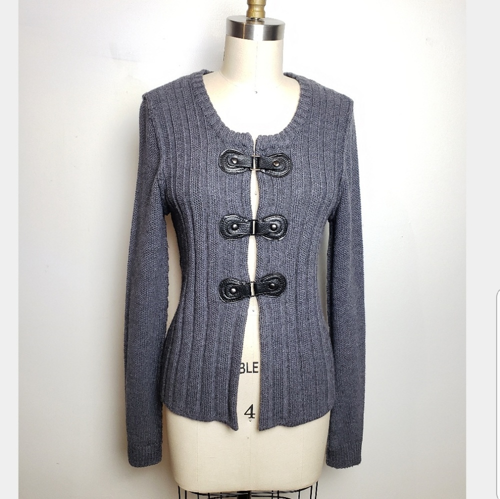 Grey Tahari Merino Wool Cardigan